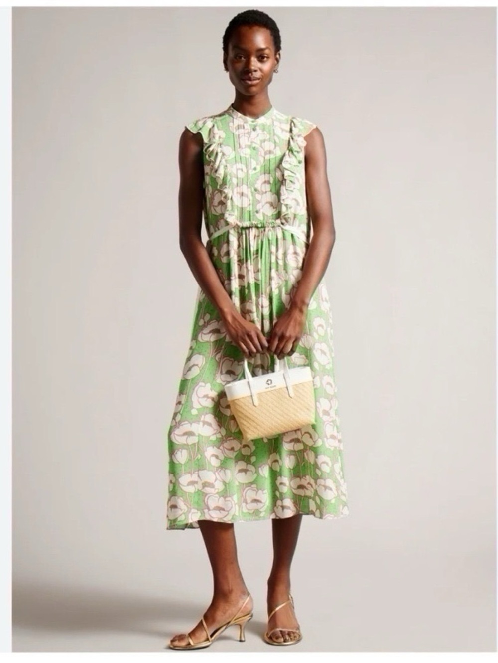 NEW Ted Baker Tindraa Band Collar Midi Dress in Green